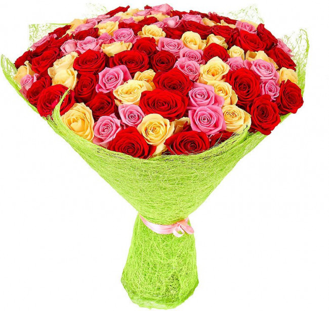 Букет цветов "101 разноцветная роза" Букет цветов "101 разноцветная роза"
